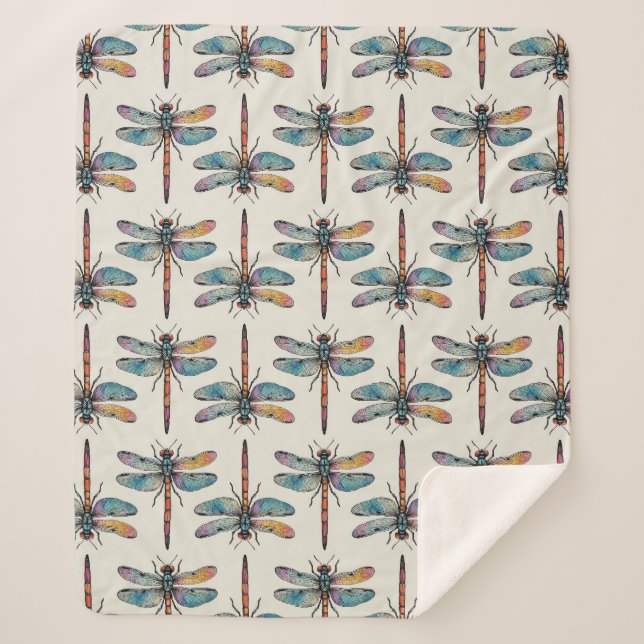 Cobertor Sherpa Colorful Dragonfly Pattern (Frente)
