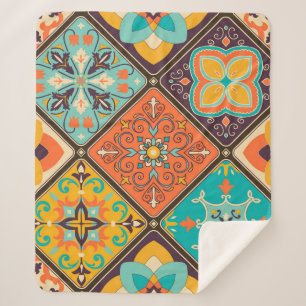 Cobertor Sherpa Colorida azulejo de retalhos de inspiração islâmic