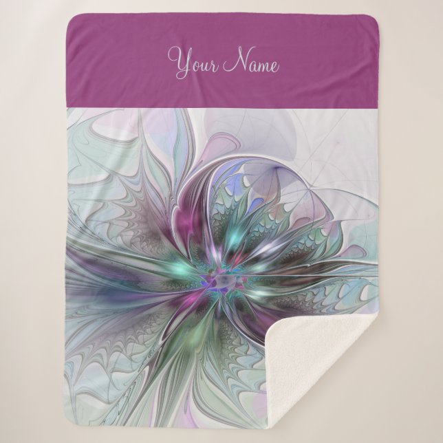 Cobertor Sherpa Colorida Fantasy Abstrato Fractal Flower Name (Frente)