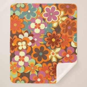 Cobertor Sherpa Colorida Vintagem Floral Sem Olhos Padrão. Retroat