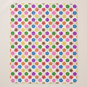 Cobertor Sherpa Colorido Design de Flores de Arco-Íris Retro Branc