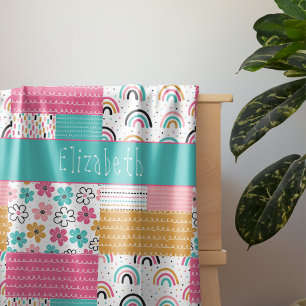 Cobertor Sherpa Colorir Abstrato Rainbow Flower Patch