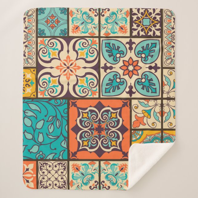 Cobertor Sherpa Colorir Azulejo Majolica Islâmica (Frente)