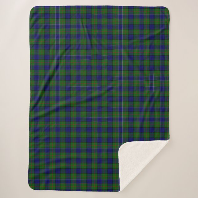 Cobertor Sherpa Colquhoun tartan xadrez verde azul (Frente)