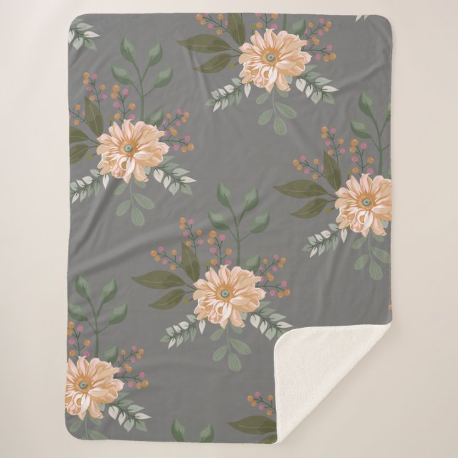 Cobertor Sherpa com Estampa Floral (Frente)