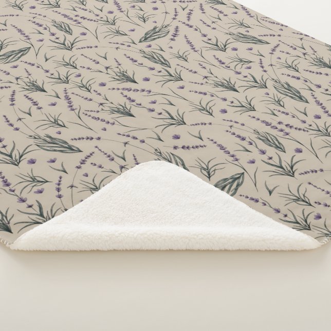 Cobertor Sherpa com Padrão Botânico de Lavanda (3/4)