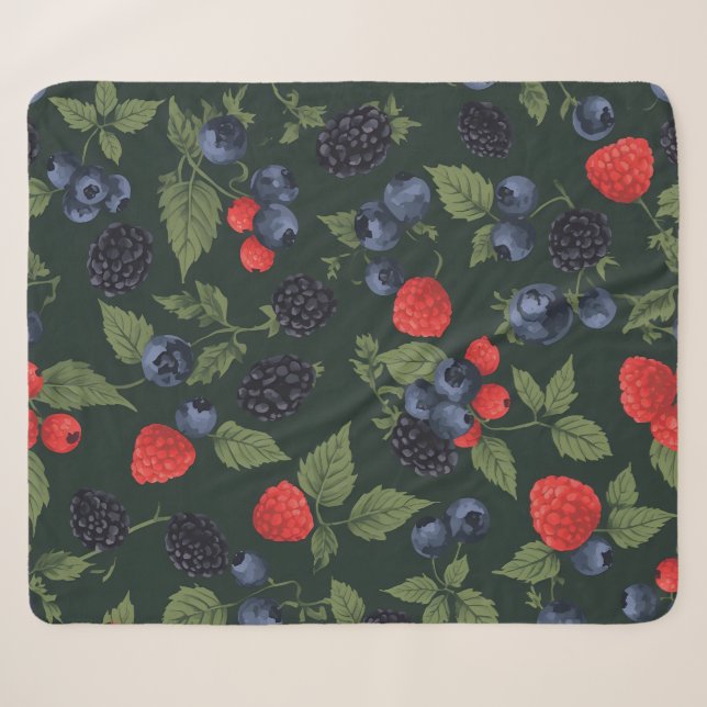 Cobertor Sherpa com Padrão de Frutas Silvestres (Frente (Horizontal))