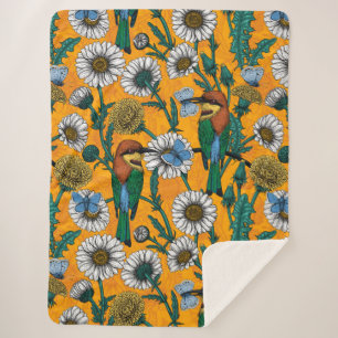 Cobertor Sherpa Comedores de abelhas, borboletas azuis e margarida