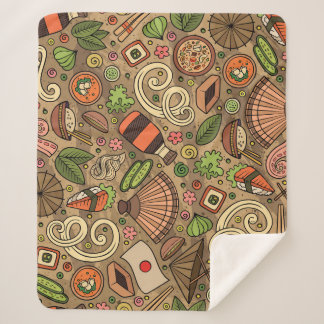 Cobertor Sherpa Comida do Japão: Mão Bonita Desenhada