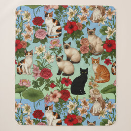 Cobertor Sherpa Companheiros de Jardim – Gatos Florais em Flor