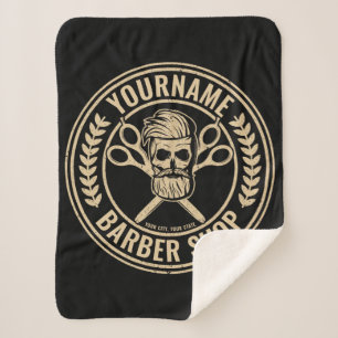 Cobertor Sherpa Compro de Barber Personalizado Skull Rockabilly Sa