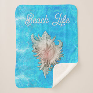 Cobertor Sherpa Conch Shell "Beach Life"