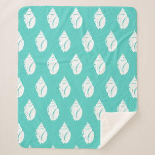 Cobertor Sherpa Conchas Brancas Costeiras e Verde Marinho