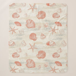 Cobertor Sherpa Conchas de Praia Vintage com Coral e Estrela do Ma