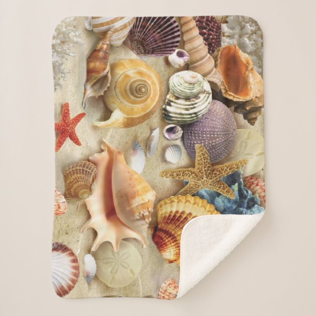 Cobertor Sherpa Conchas marítimas na praia (Frente)