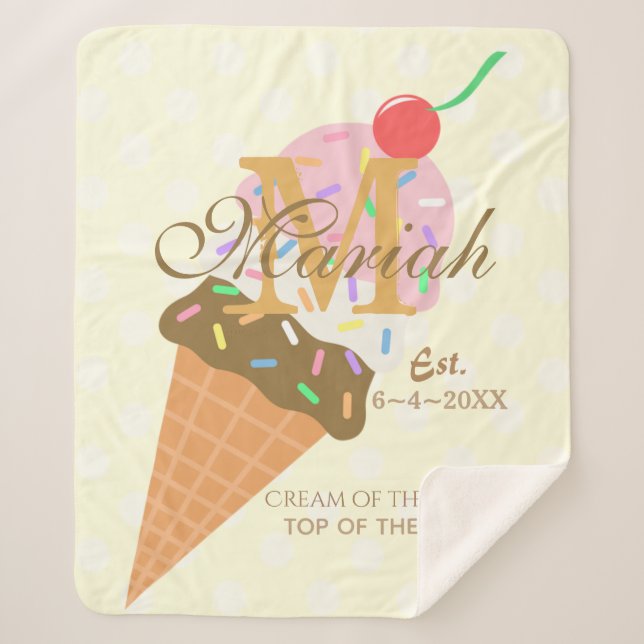 Cobertor Sherpa Cone de sorvete com borrifadas e uma cereja no top (Frente)