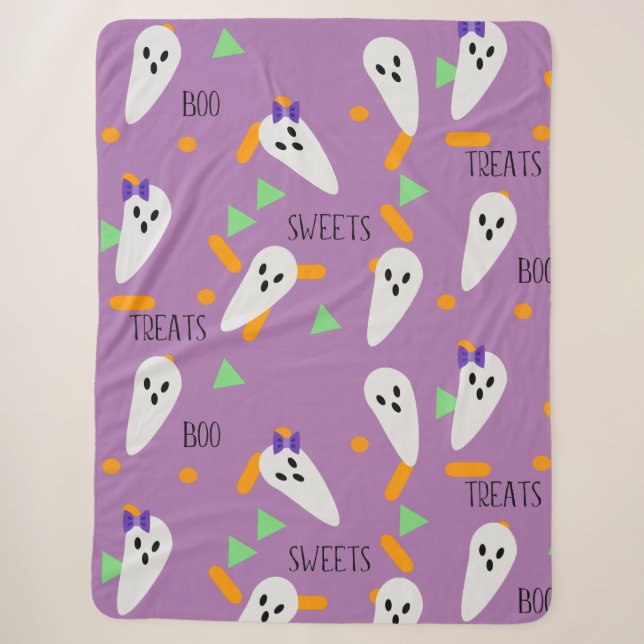 Cobertor Sherpa Confeites de Confete de Halloween Fantasmas (Frente)