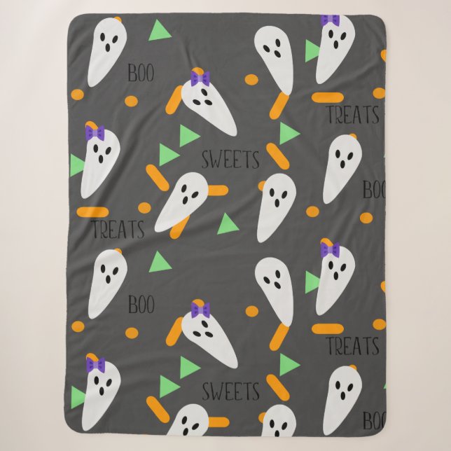 Cobertor Sherpa Confeites de Confete de Halloween Fantasmas (Frente)