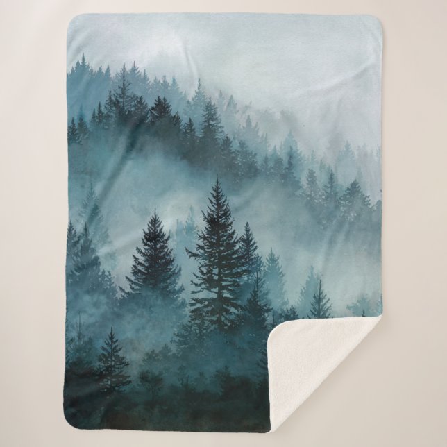 Cobertor Sherpa Conforto Floresta Azul Serena  (Frente)