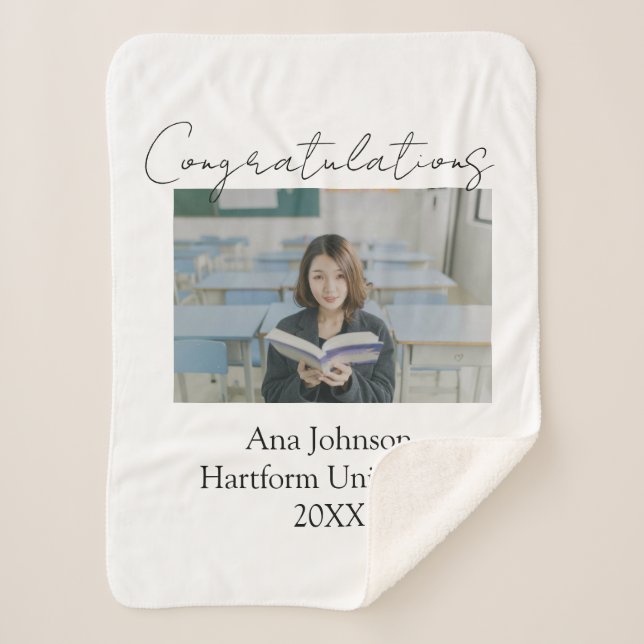 Cobertor Sherpa Congratulations photo graduate name university yea (Frente)