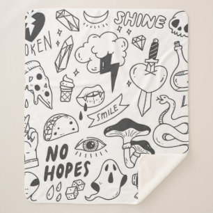 Cobertor Sherpa Conjunto de rabisco de grafite fofo