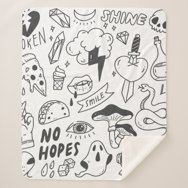 Cobertor Sherpa Conjunto de rabisco de grafite fofo (Frente)