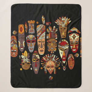 Cobertor Sherpa Conjunto étnico de máscara tribal, esboço