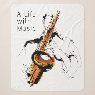 Cobertor Sherpa Cool Retro Man Playing Alto Saxophone - Jazz