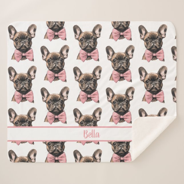 Cobertor Sherpa Coquette Frenchie Costumizable Name (Frente (Horizontal))