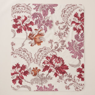Cobertor Sherpa cor damasco com flores e tapeçaria vintage m