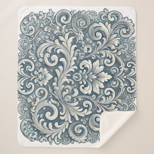 Cobertor Sherpa Cor damasco de rolagem Elegante em Azul Suave e
