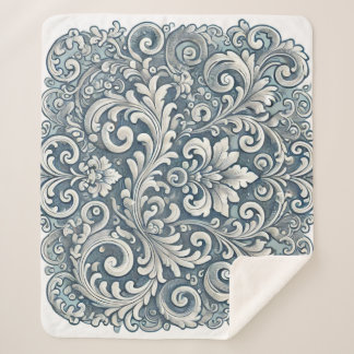 Cobertor Sherpa Cor damasco de rolagem Elegante em Azul Suave e