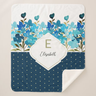 Cobertor Sherpa Cor de Água Moderna Pintura Mão Flural Azul Boho