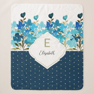 Cobertor Sherpa Cor de Água Moderna Pintura Mão Flural Azul Boho