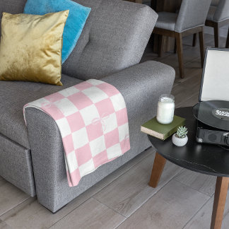 Cobertor Sherpa Cor-de-rosa estética e branco verificados com fita