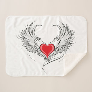 Cobertor Sherpa Coração Anjo Vermelho com asas