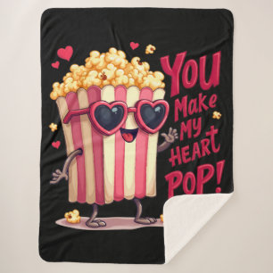 Cobertor Sherpa Coração de Pipoca Design de Dia dos Namorados Pop