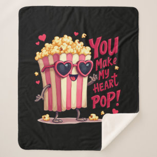 Cobertor Sherpa Coração de Pipoca Design de Dia dos Namorados Pop