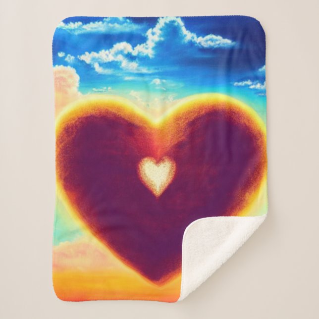 Cobertor Sherpa Coração Roxo e Dourado no Céu Sherpa Blanket (Frente)