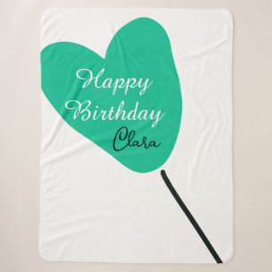 Cobertor Sherpa Coração verde feliz aniversário balão branco preto