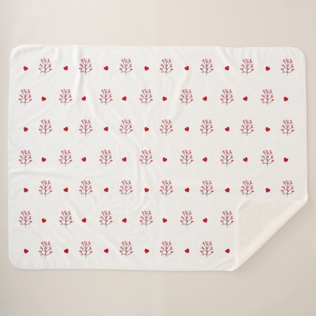 Cobertor Sherpa Coração Vermelho E Padrão Sem Costura (Frente (Horizontal))