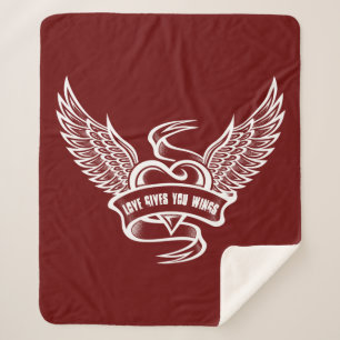 Cobertor Sherpa Coração Vintage Com Asas, Amor Te Dá Asas