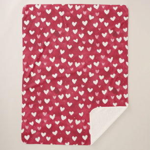 Cobertor Sherpa Corações Branco Rosa Vermelho