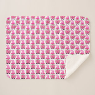 Cobertor Sherpa Corações de Gnomos Rosa Floresta Escandinava Fofa