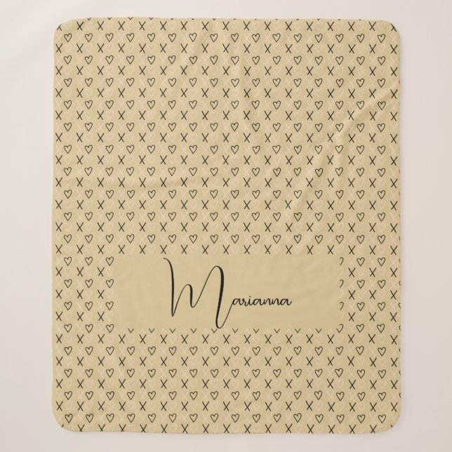 Cobertor Sherpa Corações de Xo Valentines Monogramados (Frente)