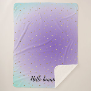 Cobertor Sherpa Corações Dourados do Ombre Purple Aqua