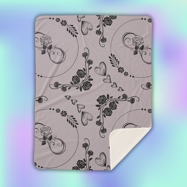 Cobertor Sherpa Corações Negros Simples, Floral, Infinito em Mauve (Criador carregado)