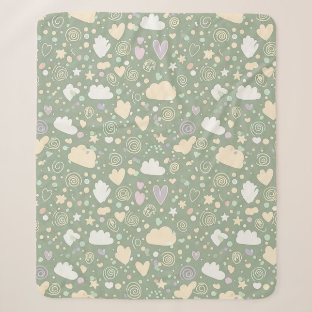 Cobertor Sherpa Corações Pastéis e Nuvens Sonho de Aquarela (4) (Frente)