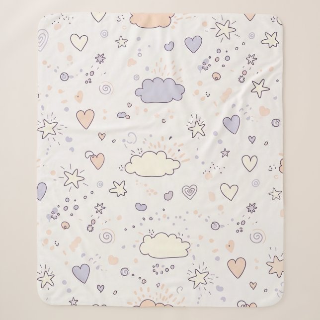 Cobertor Sherpa Corações Pastéis e Nuvens Sonho em Aquarela (7) (Frente)