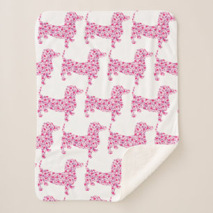 Cobertor Sherpa Corações Rosa Dachshund
